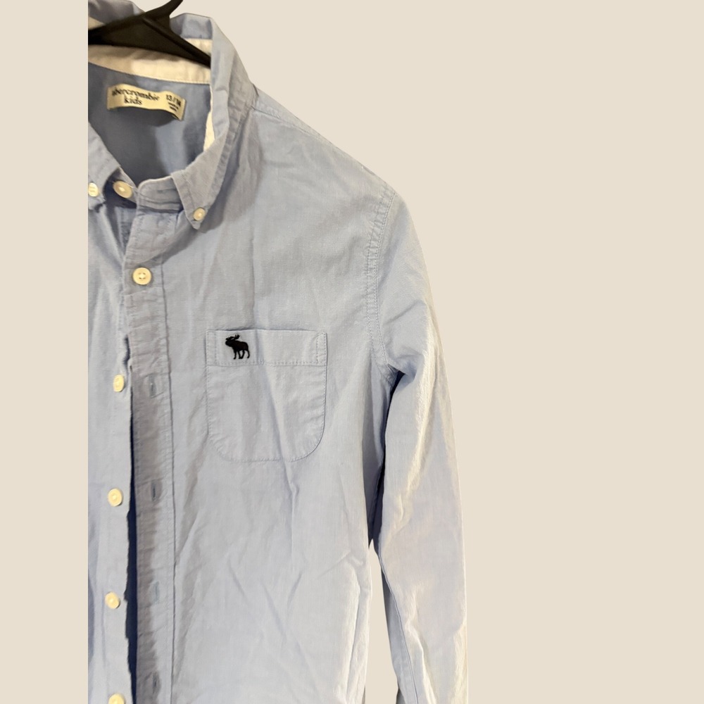 Abercrombie Kids Boys Light Blue Oxford Button Down Shirt Size 13/14 Moose Logo